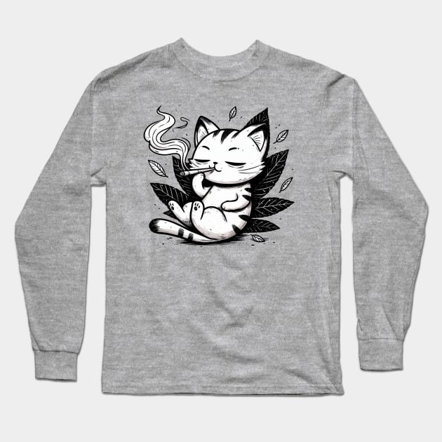 High Cat Smoking Weed dope Long Sleeve T-Shirt by DarkWave